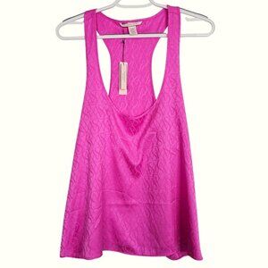 NWT VICTORIA'S SECRET Satin Racerback Tank Top BRIGHT PINK size XL w VS Logo